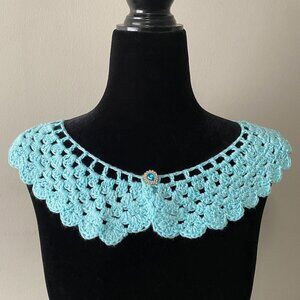 Handmade Crochet Blue Bamboo Rayon Cotton Wide Neck Collar Neckwear Accessory